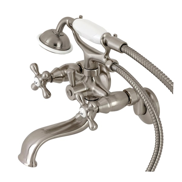 Kingston Brass KS225SN Tub Wall Mount Clawfoot Tub Faucet with Hand Shower, Brushed Nickel KS225SN - main